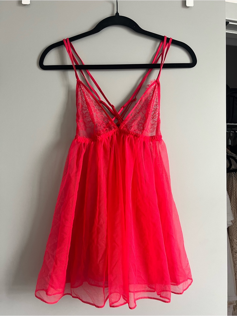 Victoria's Secret Red Lace Mesh Babydoll Chemise Lingerie